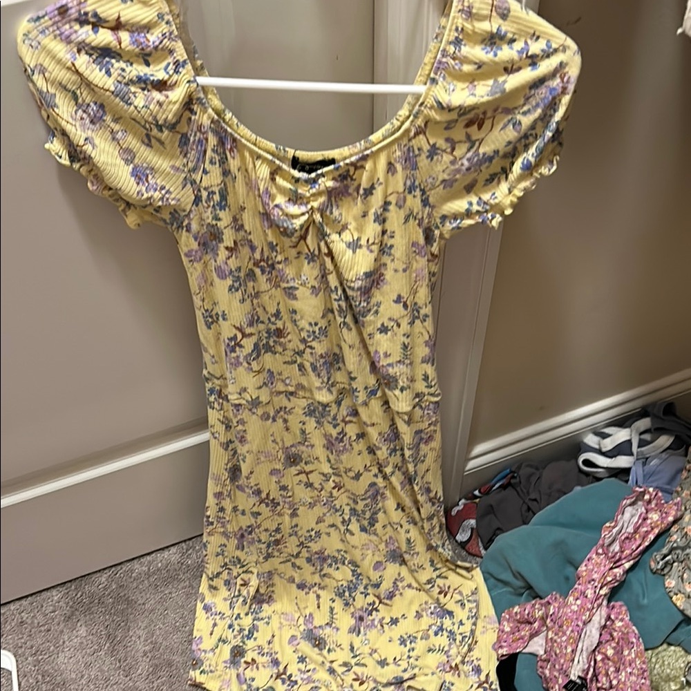Floral Yellow Dress with Purple Accents